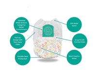 Little Toes On The Go natural disposable swim diapers in a 2 pack, featuring colorful designs for toddlers.