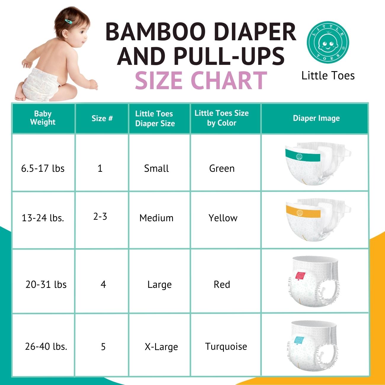 Little Toes Disposable Natural Bamboo Diapers and Pull-Ups | Go Green | 36 Pack