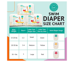 Little Toes natural disposable swim diapers in a 24 pack, showcasing colorful designs and soft, absorbent material.