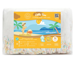 Little Toes natural disposable swim diapers in a 24-pack, showcasing the soft, eco-friendly material and colorful designs.