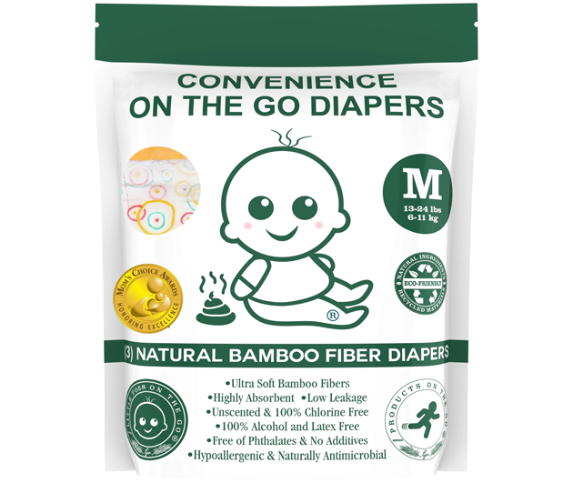 Little Toes disposable bamboo diapers and pull-ups in a 3 pack, showcasing eco-friendly design and soft texture.