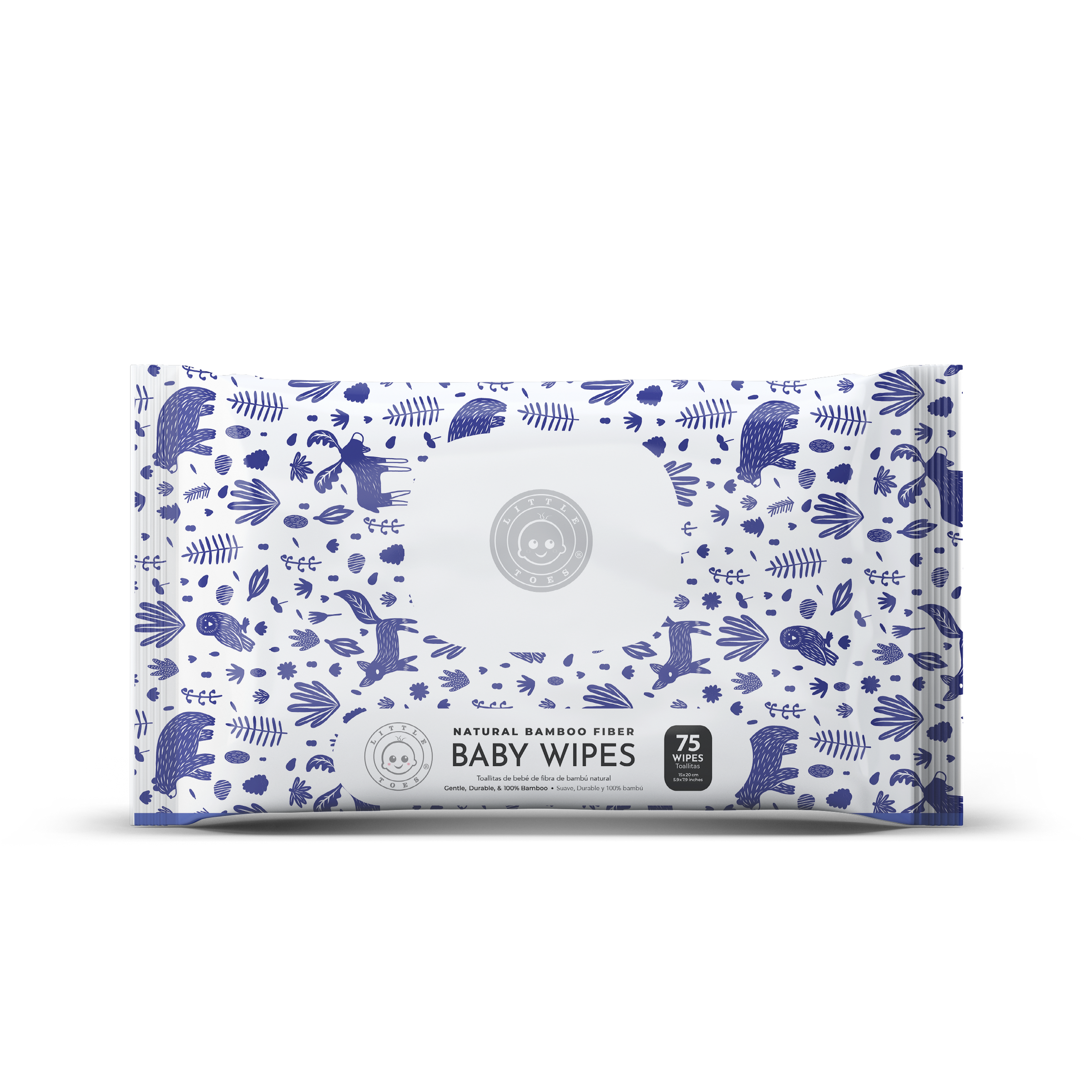 Little Toes Natural Bamboo Fiber Baby Wipes- Pack of 75 Wipes- Woodland