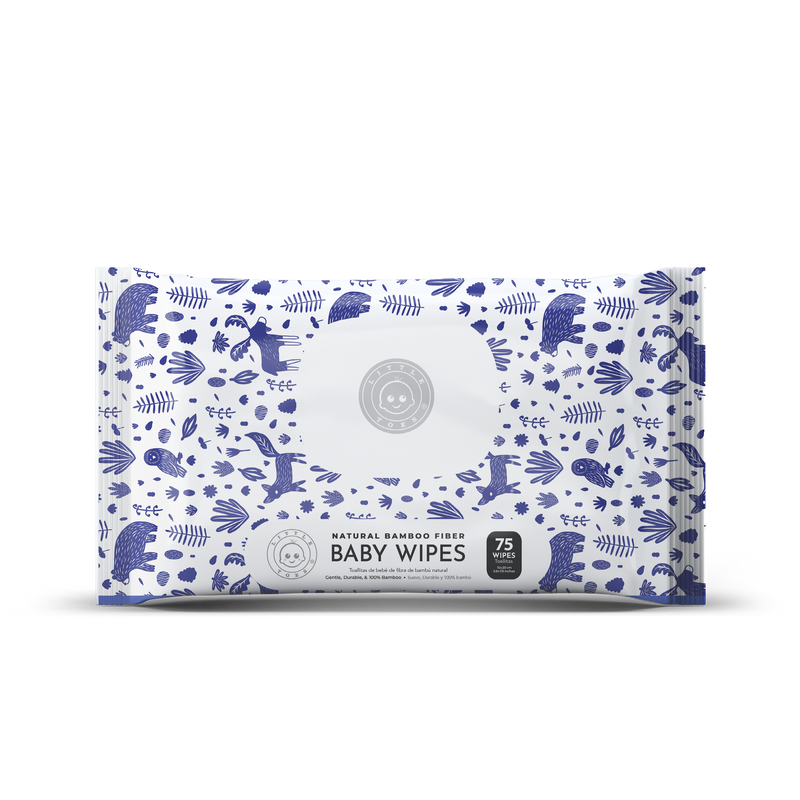 Little Toes Natural Bamboo Fiber Baby Wipes- Pack of 75 Wipes- Woodland