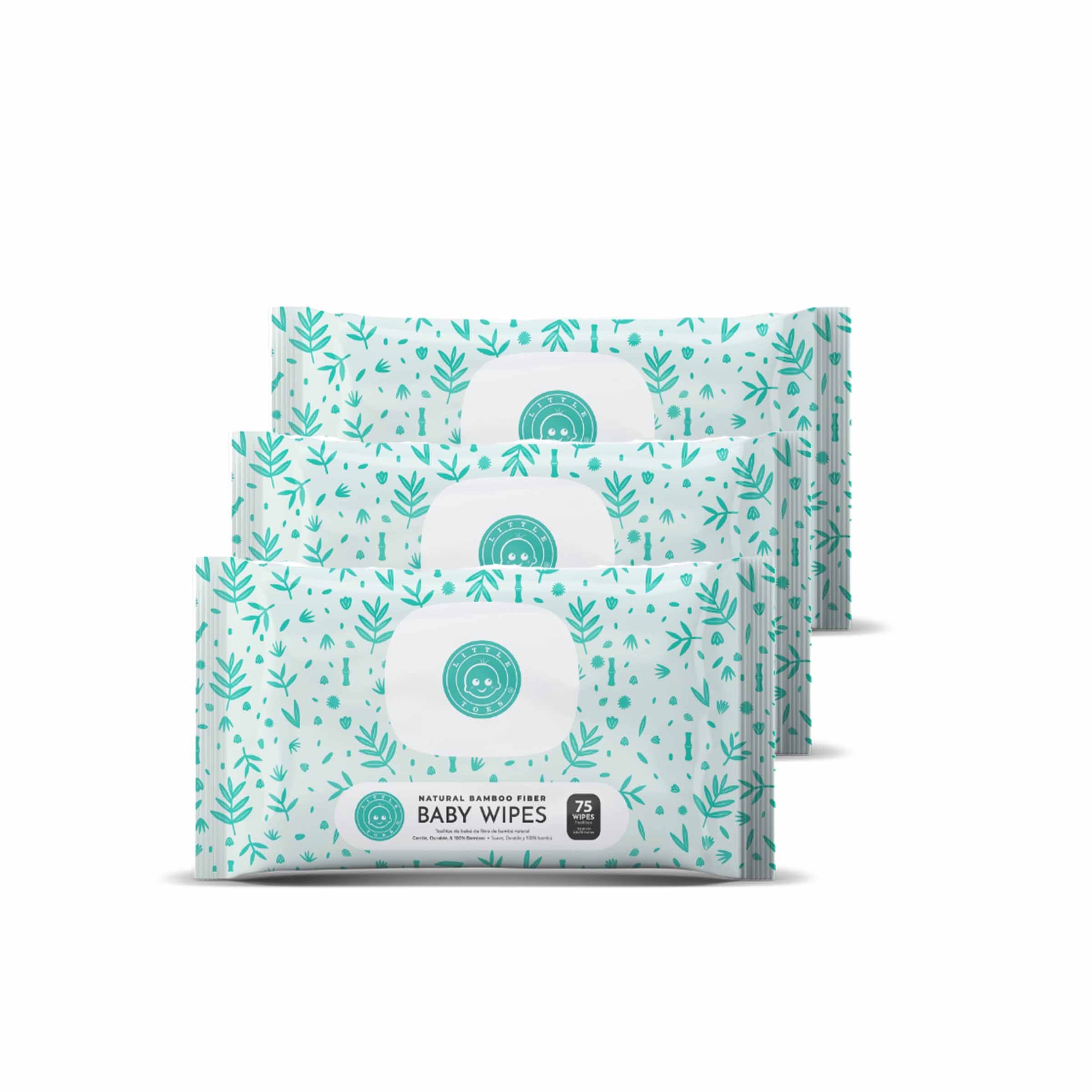 Little Toes Natural Bamboo Fiber Baby Wipes- 3 Packs of 75 Wipes (Total 225 Wipes)