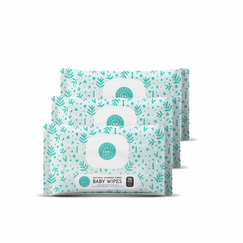Little Toes Natural Bamboo Fiber Baby Wipes- 3 Packs of 75 Wipes (Total 225 Wipes)