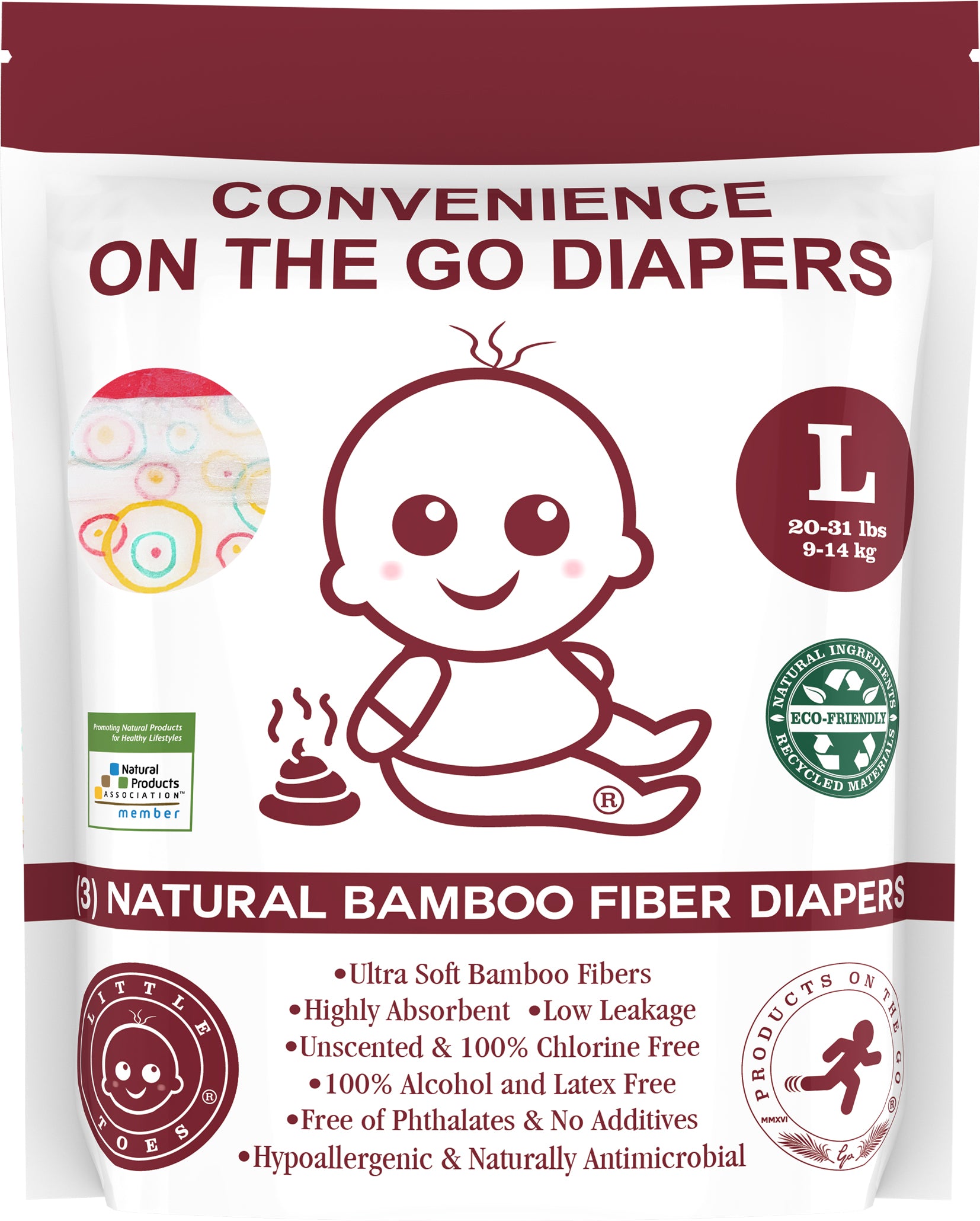 Little Toes Convenience On The Go 3x Diapers | Size Large (20-29 lbs)
