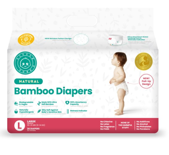 Disposable Natural Bamboo Diapers and Pull-Ups | Go Green | 36 Packs