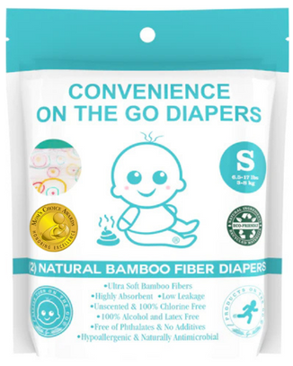Little Toes Convenience On The Go 2x Natural Bamboo Diapers | Size Small (8-17 lbs)
